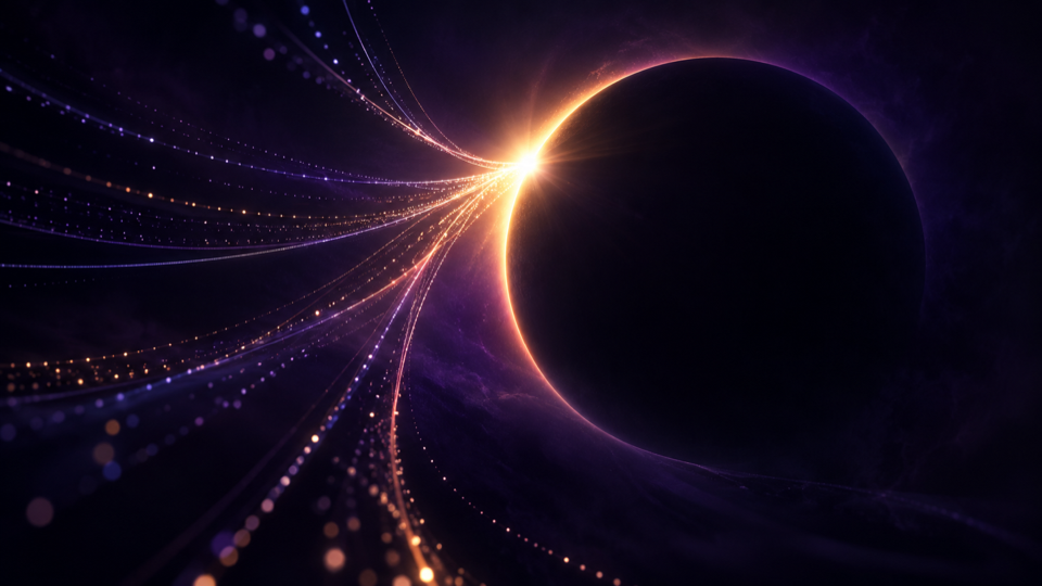 Abstract visualization of many independent data and workflow streams converging into a single point of light, representing Eclypse's one-engine orchestration architecture